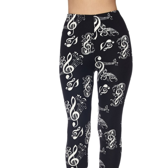 Music Melody Leggings One Size Plus Black/White - Picture 6 of 8